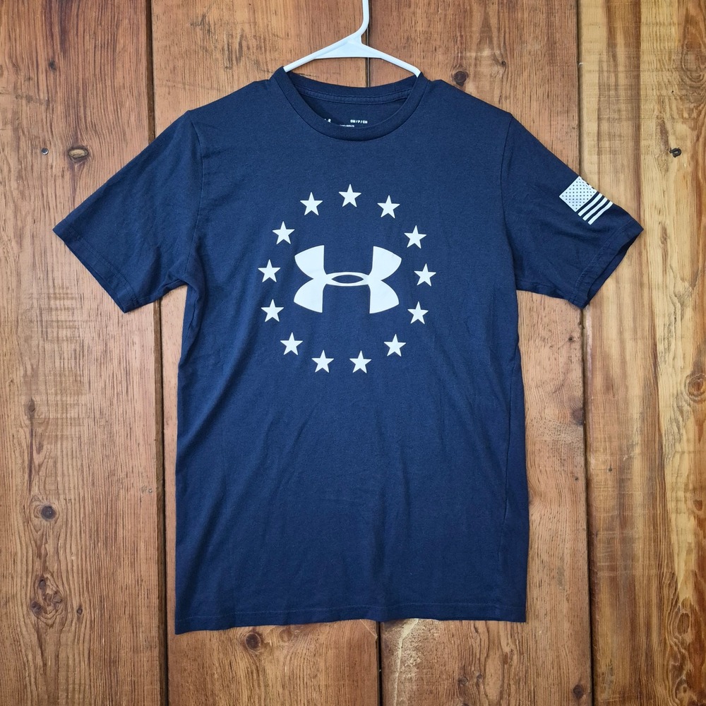 Under Armour Mens HeatGear Navy Blue Star Circle Logo Flag Graphic T-Shirt Small